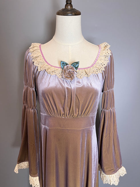Vintage Lavender Velvet Gunne Sax Dress with Lace Trim and Bell Sleeves – Purple Gunne Sax Dresses 70s Plus SIze